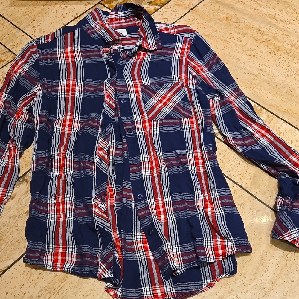 Super Soft Red and Blue Plaid Button-Up Shirt